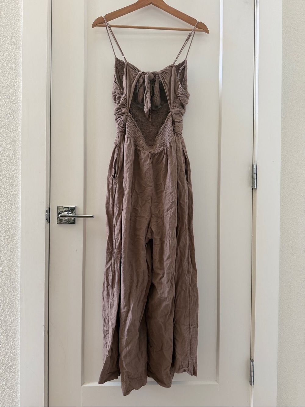 Free People Endless Summer Day Glow One Piece Smocked cutouts Jumpsuit Taupe M - Picture 4 of 9